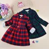 Winter Casual Kinder Mädchen Kleid Baumwolle Patchwork Plaid Print Lange Hülse Drehen-unten Kragen Kleid Herbst Teenager Fleece Kleidung 211027