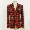 HIGH STREET est Designer Jacket Women's Double Breasted Shawl Collar Tassel Fringed Plaid Tweed Blazer 210521