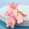 Creative Cartoon Animal Keychain Flower Pink Pig Keychain Cute Pig Keychain Charms Bag Pendant Gift Supplies Birthday Party G1019