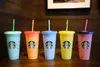 Starbucks Mug 24oz/710ml Plastic Tumbler Reusable Black Drinking Flat Bottom Cup Pillar Shape Lid Straw 100PCS shipped by DHL