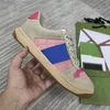 Designer De Luxe Casual Chaussures Denim Screener Beige Vert / Orange Rouge / Bleu Baskets En Cuir En Détresse Avec Boîte D'origine