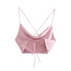 Za Sexy Satin Crop Tops Women Wireless Bralette Crochet Top Female Spaghetti Strap T-shirt Cropped with Chest Padded Camisole 210422