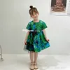 2022 Designer Kids Dresses Ins Fashion Flower Printed Children Bowknot Short Sleeve Dresses Summer Baby Girls Parted Party Clotheding S2015