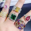 S925 silver Stone Rings Micro Inlaid Semi-Precious Colored Zirconium Ring Real Gold Plated Fashion Vintage Gems Female324A