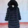 긴 소매 60cm 진짜 모피 코트 여성 자연 진짜 모피 재킷 조끼 겨울 겉옷 여성 의류 211129