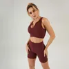 Two-piece Set Seamless Knitting Sexy Gym Sport Workout Running Sports Short Bra Yoga Suit Tracksuit U-neck Fitness Outfit