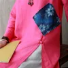 Johnature Donna Abiti in lino di cotone Patchwork Primavera O-Collo Manica lunga Abiti vintage Abiti da donna larghi rossi rosa 210521