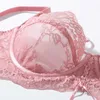 Briefs Panties Pink Ultra-Thin Lace Bra And Panty Sets For Women Plus Size Underwire Push Up Transparent Underwear Sexy Lingerie A B C D E Cup L2304