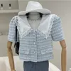 Сладкая клетчатка однобортная рубашка женские топы слоеные рукава летние женщины блузки Femme Blusas корейский шик мода урожайность 210514