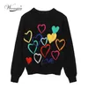 Spring Women Lovely Sweater O-Neck Colorful Candy Color Heart Embroidery Knitwear Slim All-Match Pullover Femme C-195 210918