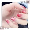 Oval Press on Red Ombre Nails Short False Nail Gradient Full Cover Fingernails for Women and Girls 24pcs Set