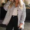 Evfer Women Fashion Plaid Autumn Hm White Long Jackets Chic Lady Casual Single Breasted Sleeve Winter Thick Coats Outwear 210421