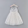 女の子の花の刺繍のスリングノースリーブの服子供子供の結婚式のホリデーパーティー王女Sundressの女の子の刺繍の服の白いレースのドレス