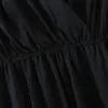 AELEGANTMIS BLACK Vネッククロスノースリーブパーティードレス女性ソリッドエレガントなエンパイアウエストドレス夏のシンプルなファッションVestidos 210607