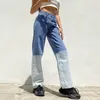 Ezgaga Kobiety Jeans Dye Dye Patchwork Wysoka Talia Szerokie Spodnie Nogi Moda Dżnobój Dżnowo Spodnie Wszystkie Dopasowanie Femme Pantalon Streetwear 210430