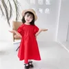 Koreaanse stijl zomer kinderen meisjes jurk korte bladerdeeg mouwen openen rug met sjerpen prinses kinderkleding E028 210610