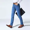 Brat Wang Classic Style Mężczyźni Marka Jeans Business Casual Stretch Slim Denim Spodnie Jasne Niebieskie Czarne Spodnie Męskie G0104