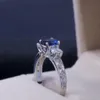 Crystal Wedding Ring Luxury Blue CZ Stone Engagement Bridal Ringar för Kvinnor