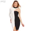 Femmes d'hiver une épaule à manches longues moulante robe de bandage sexy noir blanc club célébrité robes de soirée 210423