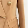 Premium Style Top Quality Original Design Women's Double-Breasted Blazer Slim Jacket Metal Buckles Retro Shawl Collar Brown Blazers Coat Outwear