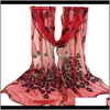 Wraps Hats, Scarves & Gloves Fashion Aessoriesmen All-Match Women Peacock Flower Embroidered Lace Scarf Long Soft Wrap Shawl Cowl Autumn Wint