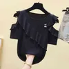 Korte Mouw Off Shoulder Tops Tees Roes Tshirt Dames Zomer Slanke Fit Solid Mode Kleding Camisetas Feminina 9117 50 210417