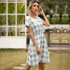 Surmitro Sexy Krótki Rękaw Kobiety Sukienka Lato Zielona Czarna Plaid Sundress Tunika Plaża Party Sun Mini Dress Kobieta 210712