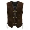 Men's Vests Vintage Leather Vest Men Fall Fashion Plus Size Sleeveless Jacket V Neck Metal Buckle Slim Clothing Lugentolo Stra22