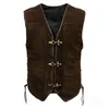 Gilet da uomo Gilet in pelle vintage Uomo Autunno Moda Taglie forti Giacca senza maniche Scollo a V Fibbia in metallo Abbigliamento slim Lugentolo Stra22