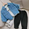 Mode Jungen Herbst Jacquard Denim kurze Jacken Mädchen Kinder Langarm Casual Mäntel Oberbekleidung 210508