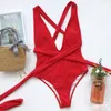 Sexy V Neck Swimwear Swimsuit High Waist Strap Bikinis Bandage Women Monokini Backless Barher Beachwea 210621