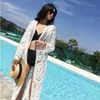 Blanc Dentelle D'été Maxi Robes Femmes À Manches Longues Plage Cover Up Sexy Voir À Travers Boho Bikini Beachwear Cover-ups