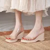 Terlik Çift Temizle Bant Takozlar Yüksek Topuklu Kadın Çevirme Yaz Ayakkabı Kadın Sandalias Şeffaf Slaytlar Pompalar Mujer 2021