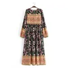 Printemps Boho Style Femmes Positionnement Vintage Floral Imprimer Glands À Lacets Robe À Manches Longues Femme Mode Chic 210508