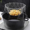 Fällbar ångsköljning Stam Rostfritt stål Folding Frying Basket Colander Sikt Mesh Strider Kök Matlagningsverktyg Tillbehör 210626