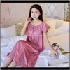 Womens Underwear Apparel Drop Delivery 2021 Sexy Summer Ladies Long Nightgown Big Size Casual Home Short Sleeve Sleepwear Ice Silk Nightdress