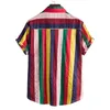 Rainbow Striped Hawaiian Beach Shirt Men Fashion Short Sleeve Summer Tropical Aloha Shirts Casual Holiday Vacation Clothing 210522