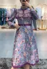 Fashion Runway Sommerkleid Frauen Spitze Fliege Patchwork Blumendruck Damen Elegante Vintage Mini Vestidos 210421