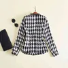 HIGH STREET Fashion Designer Jacket Women's Rivet Single Button Embroidery Symbol Houndstooth Tweed 210521