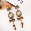 Femme Vintage Argent Color Color Eau Drop Long Jhumka Dangle Boucle d'oreille Indien Bijoux Turquie Boucles d'oreilles sculptées