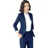 Yüksek kaliteli profesyonel ofis pantolon kadınsı rahat kontrol uzun kollu kadın blazer mizaç ince pantolon 210527