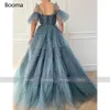 Boom Blue Long Prom Dresses Sweetheart Crumpled Tule Ruffles Avondjurken Off Shoulder Tiered A-Line Party Jurken Bow Belt 210719