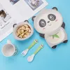 Creative Bamboo Fiber Kinder Servies Set Huishoudelijke Cute Cartoon Baby Eetpartitie Plaat Kom Lepel Vork