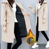 Trench Coats Kobiety Jesień Zima Z Kapturem Sznurek Kieszeniowy Zipper Długi Outwear Plus Rozmiar Eleganckie Panie Zagęścić Wiatrówka Płaszcze 210507