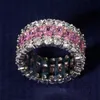 Cluster Anéis tamanho 6-10 Chegada Única jóias de luxo 925 Princess de prata esterlina Corte rosa safira CZ diamante mulheres anel de banda de casamento