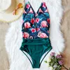 2021 One Piece Swimsuit Print Swimwear Women Cross Monokini Sexy Backless Bathing Suit Halter Beach Wear Deep V Bodysuit 1136 Z2