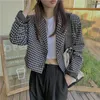 Kırp Üst Düğmeleri Blazer Ceket Seksi Gayri Resmi Twoundothstooth Kırpılmış Vintage Siyah Ekose Ofis Veste Femme Suit By50xz Kadın Blazers