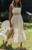Spring Summer Women Beach Dress Elegant Backless Maxi Hollow Out White Midi Long Vestidos De Mujer 210427