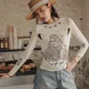 メッシュTシャツの女性長袖ポーカープリント夏のトップファッショングラフィックティーFemme 210427