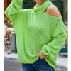 Autumn Winter Women Turtleneck Sweater Knitted Pullovers Oversized Streetwear Loose Off Shoulder Sweaters Jumper 210415